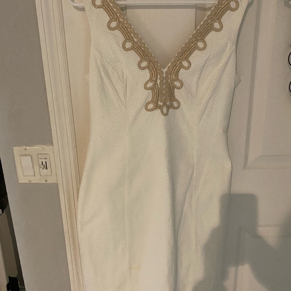 Lilly Pulitzer White Dress with Gold Detailing